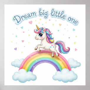Póster Unicornio lindo en arcoiris, guardería imprimible