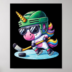 Póster Unicornio Lindo Jugando Hockey sobre Hielo Niños A