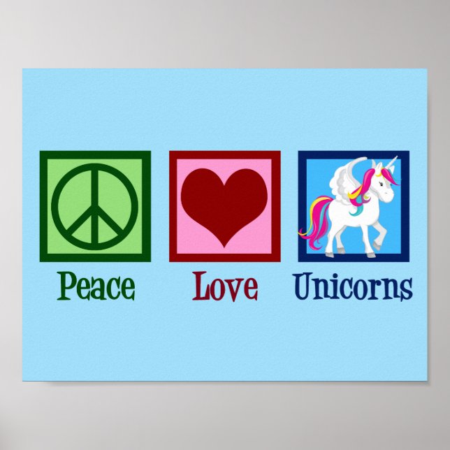 Póster Unicornio Lindo Paz Amor Unicornios (Frente)