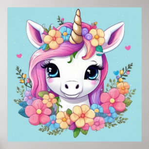 Póster Unicornio mágico con flores