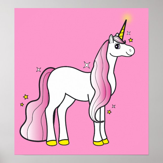 Póster Unicornio mágico con Mano rosa y cola (Frente)