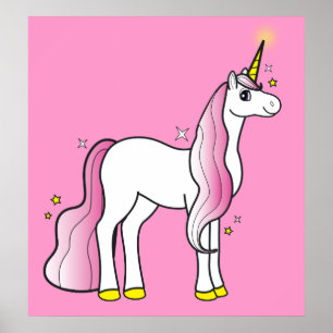 Póster Unicornio mágico con Mano rosa y cola