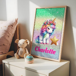 Póster unicornio mágico de estrella brillante