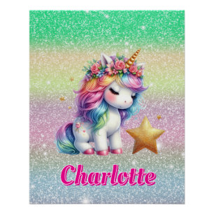 Póster unicornio mágico de estrella brillante