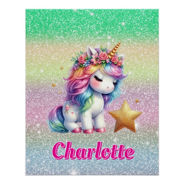 Póster unicornio mágico de estrella brillante (Anverso)