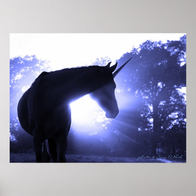 Póster Unicornio mágico en azul (Frente)
