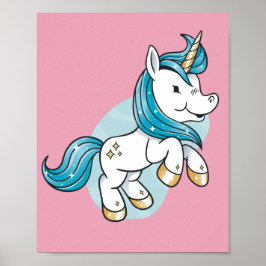 Póster unicornio maravillosamente lindo con pelo largo