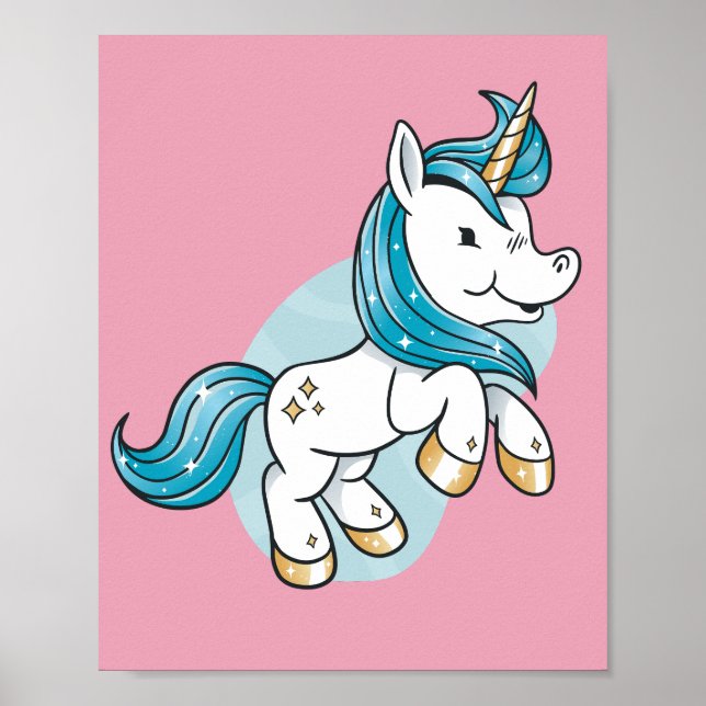 Póster unicornio maravillosamente lindo con pelo largo (Frente)