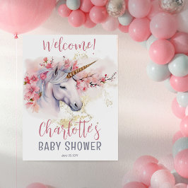 Póster Unicornio místico | Chica Floral Rosa Baby Shower
