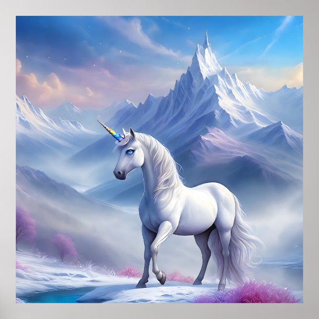 Póster Unicornio místico en un mágico reino de la fantasí (Frente)