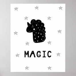 Póster Unicornio moderno scandi con estrellas para cuarto