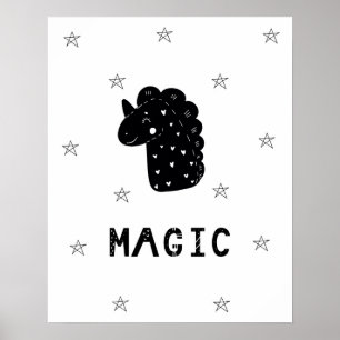 Póster Unicornio moderno scandi con estrellas para cuarto