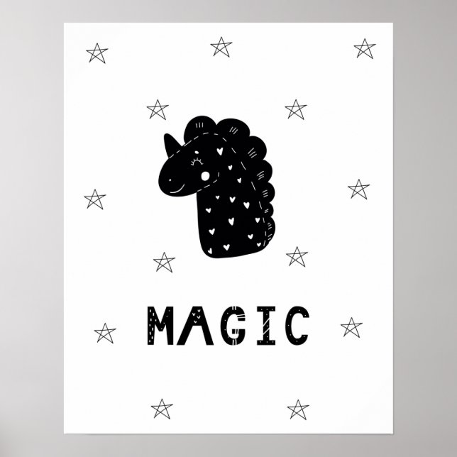 Póster Unicornio moderno scandi con estrellas para cuarto (Frente)
