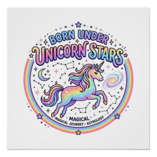 Póster Unicornio nacido bajo estrellas de unicornio diver
