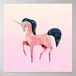 Póster Unicornio nórdico rosa con mango negro