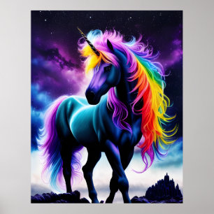Póster Unicornio oscuro con arcoiris