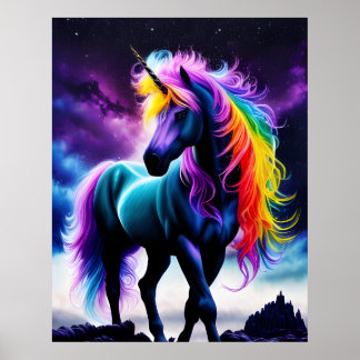 Póster Unicornio oscuro con arcoiris