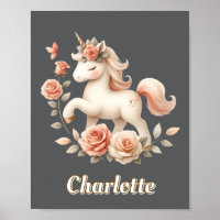 Unicornio pastel caprichoso con carbón y rosas