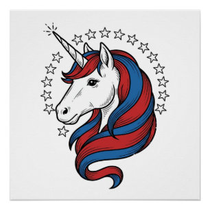 Póster Unicornio Patriótico Diseño de Vector de Grabado V