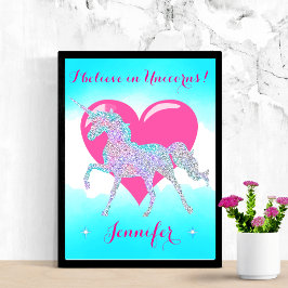 Póster Unicornio Personalizado con Brillo Mágico