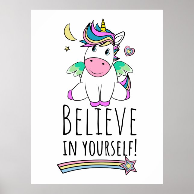 Póster Unicornio Quiere En La Luna Y Las Estrellas (Frente)