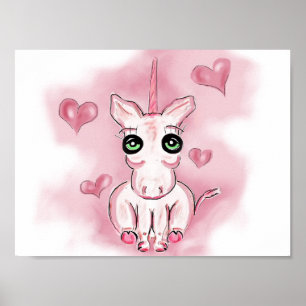 Póster Unicornio rosa de corazón pequeño para los niños