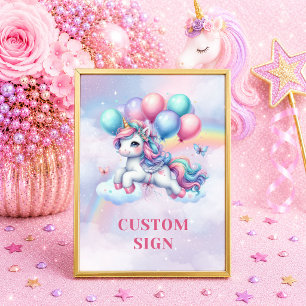 Póster Unicornio Rosa Purpura Brillante Día Mágico Firma 