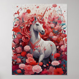 Póster Unicornio Rosa y Paisaje de Sueños de Peonías Fant