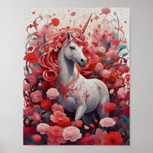 Póster Unicornio Rosa y Paisaje de Sueños de Peonías Fant