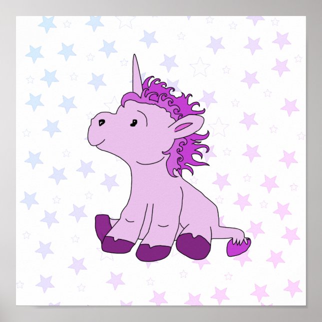 Póster Unicornio rosado con guardería Chica de estrellas (Frente)