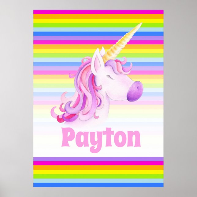 Póster Unicornio sensacional rainbow stripes personalizad (Frente)