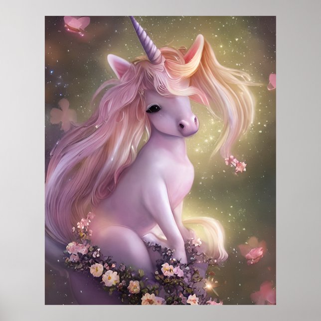 Póster Unicornio, un bebé rosa adorable (Frente)