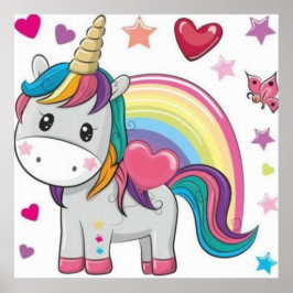 Póster Unicornio y Corazones