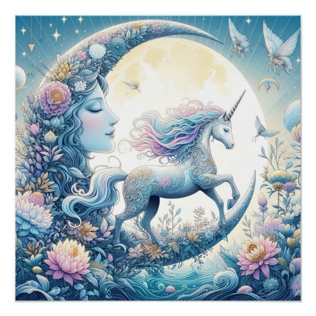 Póster Unicornio Y La Luna (Anverso)