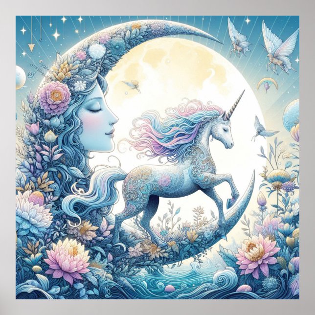 Póster Unicornio Y La Luna (Frente)