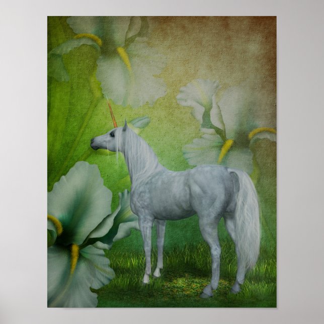 Póster Unicornio Y Lilies Fantasy Horse Art (Frente)