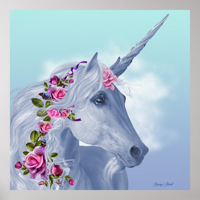 Póster Unicornio y Rosas (Frente)