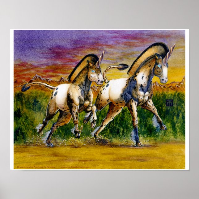 Póster Unicornios al atardecer (Frente)