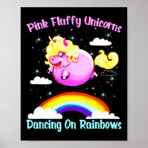 Póster Unicornios Rosados Que Bailan Con Arcos De Lluvia 