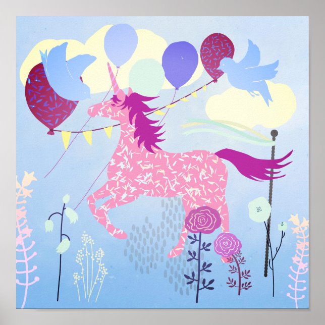 Póster Unicorn's birthday party printable poster (Frente)