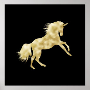 PÓSTER UNICORRÍN NEGRO MAGICAL Y ORO