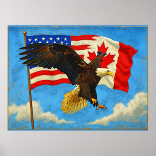 Póster Unidad - Bandera de Canadá, Bandera de EE. UU. y Á