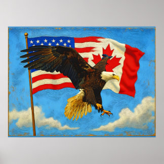 Póster Unidad - Bandera de Canadá, Bandera de EE. UU. y Á