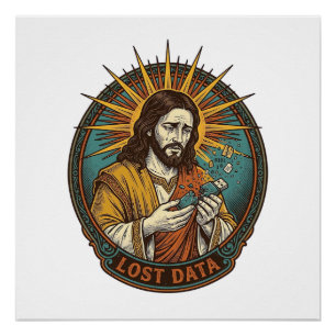 Póster Unidad flash USB aplastada por Jesús pierde datos