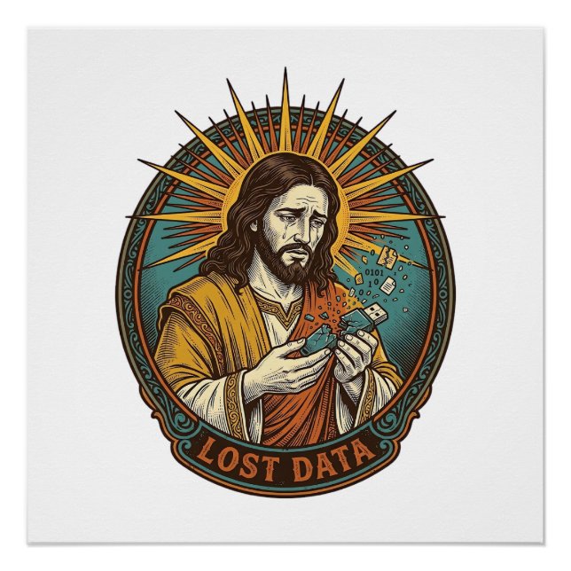 Póster Unidad flash USB aplastada por Jesús pierde datos  (Anverso)
