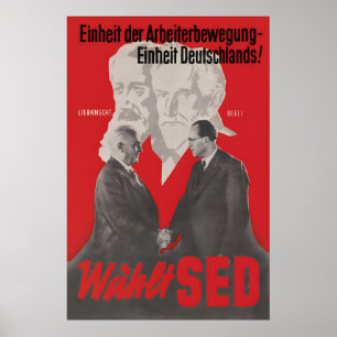 Póster Unidad GDR SED Cartel Unidad del movimiento obrero