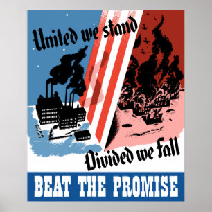 Póster Unidos estamos, divididos caemos — Segunda Guerra