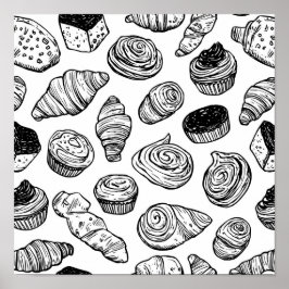 Póster Uniform Pastry Pattern Decoupage Template Line Art