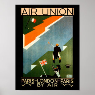 Póster Unión Aérea ~ París-Londres-París por vía aérea