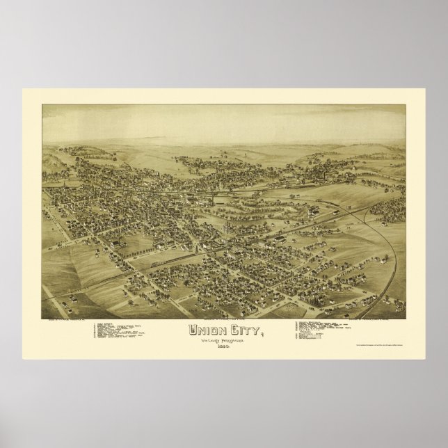 Póster Union City, PA Panoramic Map - 1895 (Frente)